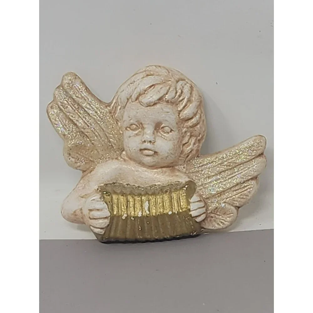 Set Of‎ 3 Angel Figurines With Golden Bell Holder Wall Decor